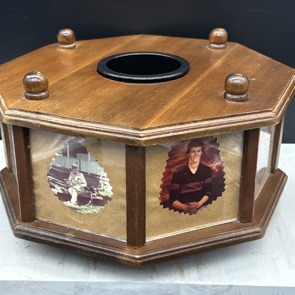 Vintage Wooden Octogan Photo Box Lazy Susan Photo Carousel. Grandma Core